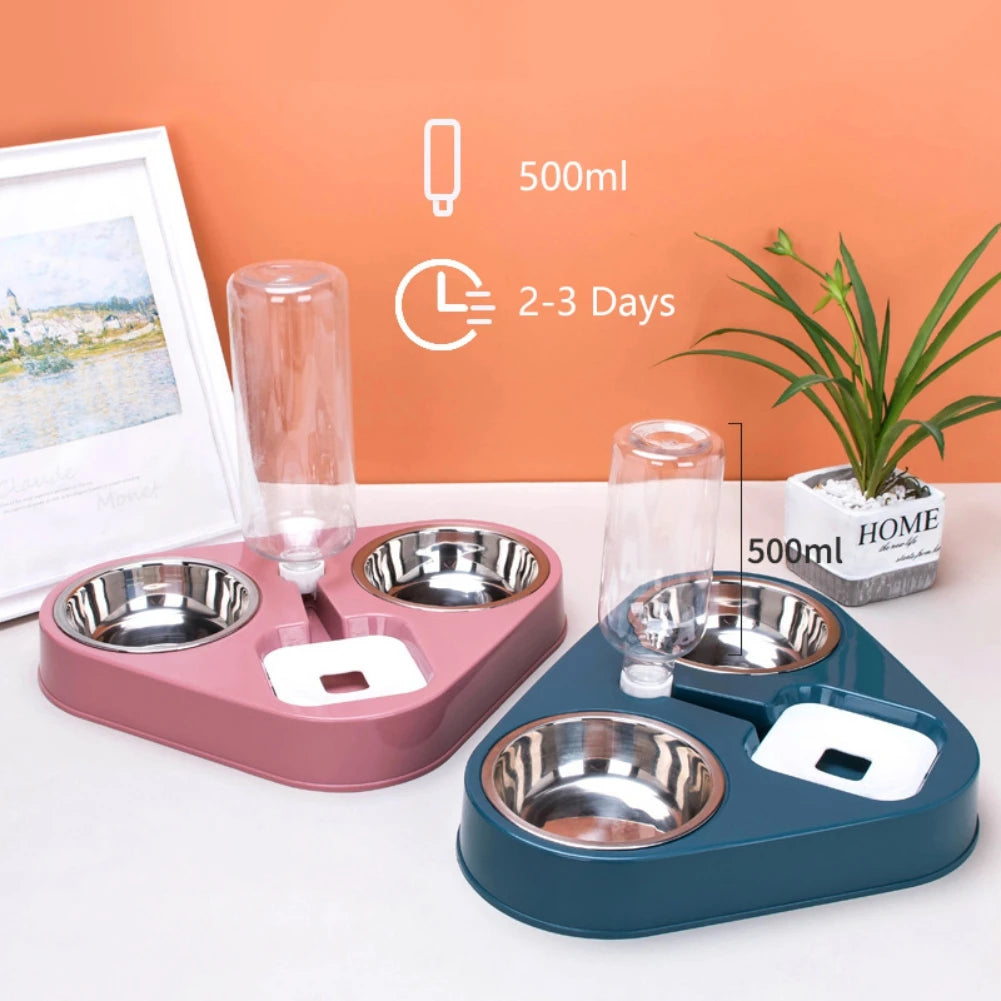 500ML Pet Dog Feeder Bowl With Water Bottle Automatic - PuppiPaw