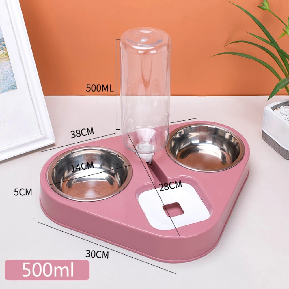 500ML Pet Dog Feeder Bowl With Water Bottle Automatic - PuppiPaw